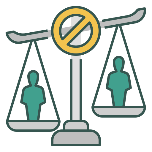 Icon of an unbalanced scale with a symbol above it evoking absence